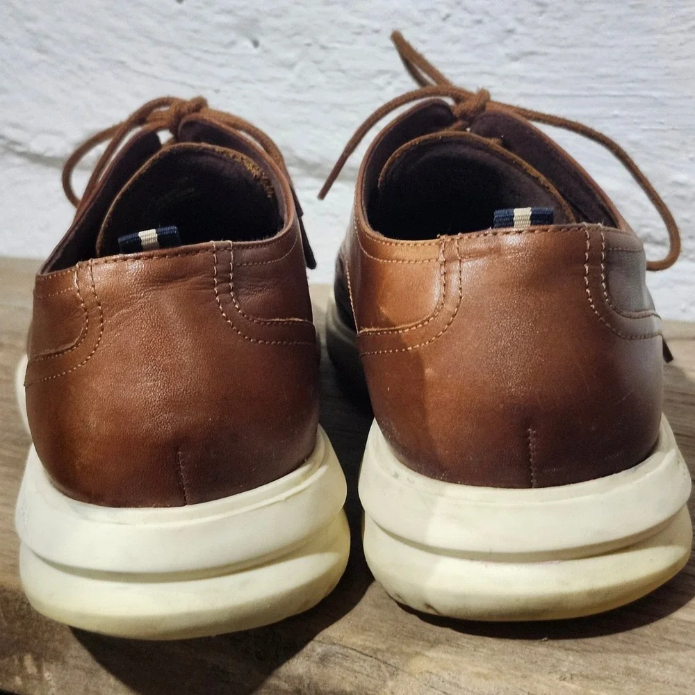 Cole Haan Mens Grand Plus Brown Leather Wingtip Oxford Shoes Brogue Size 11.5
